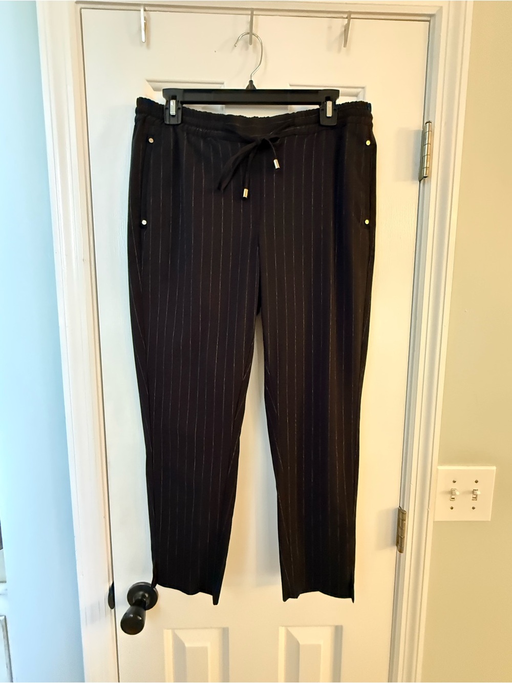 H&M Black Pinstripe Drawstring Ankle Pants